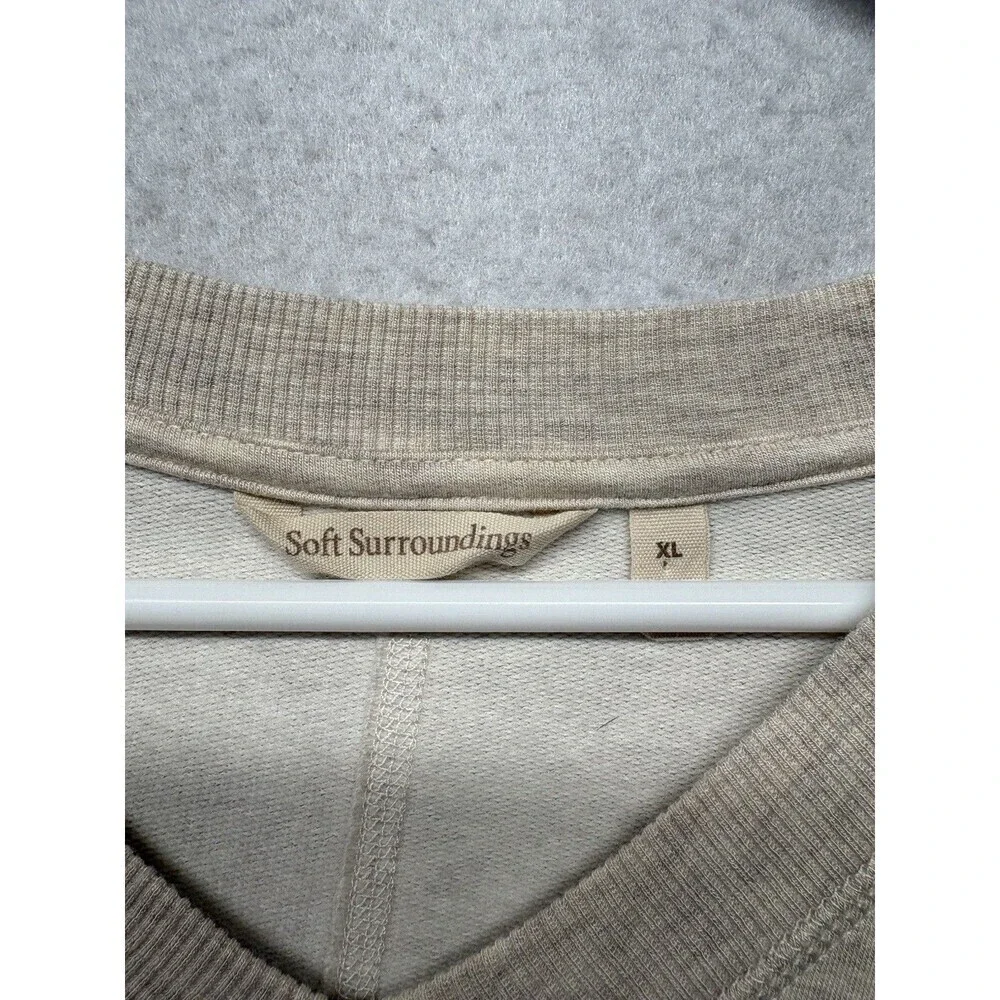 Soft Surroundings Siesta Pullover Tunic Top V Neck Beige Sz XL Viscose Pockets